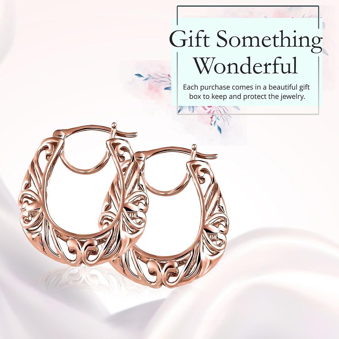 925 Sterling Silver Hoop Earrings for Women with Rose Gold Plated - Openwork Filigree Earrings for Women - Fashion Jewelry Christmas Gifts for Her - Image 6