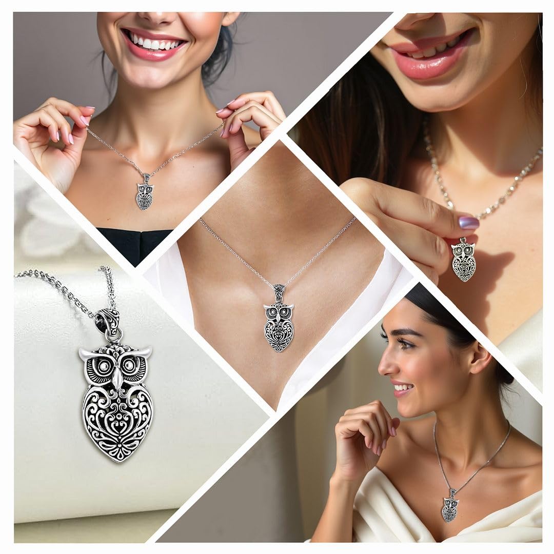 925 Sterling Silver Pendant for Women - Silver Charm Pendant Owl Jewelry Her - Bird Anniversary Vintage Traditional - Sterling Silver Wedding Engagement Jewelry - Birthday Christmas Gifts for Women - Image 2