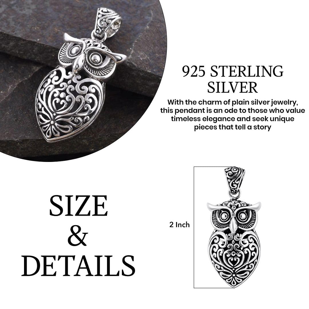 925 Sterling Silver Pendant for Women - Silver Charm Pendant Owl Jewelry Her - Bird Anniversary Vintage Traditional - Sterling Silver Wedding Engagement Jewelry - Birthday Christmas Gifts for Women - Image 3