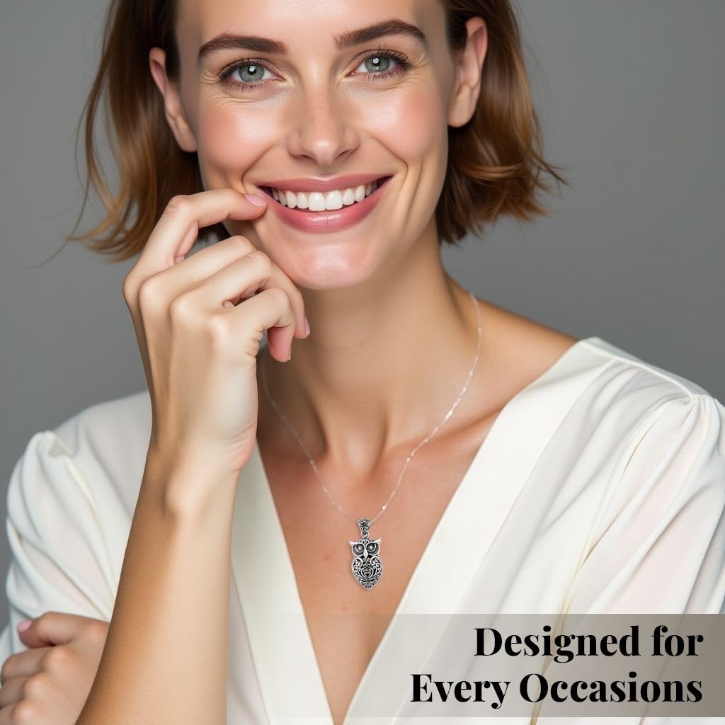 925 Sterling Silver Pendant for Women - Silver Charm Pendant Owl Jewelry Her - Bird Anniversary Vintage Traditional - Sterling Silver Wedding Engagement Jewelry - Birthday Christmas Gifts for Women - Image 4