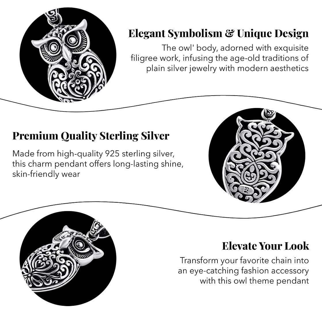 925 Sterling Silver Pendant for Women - Silver Charm Pendant Owl Jewelry Her - Bird Anniversary Vintage Traditional - Sterling Silver Wedding Engagement Jewelry - Birthday Christmas Gifts for Women - Image 5