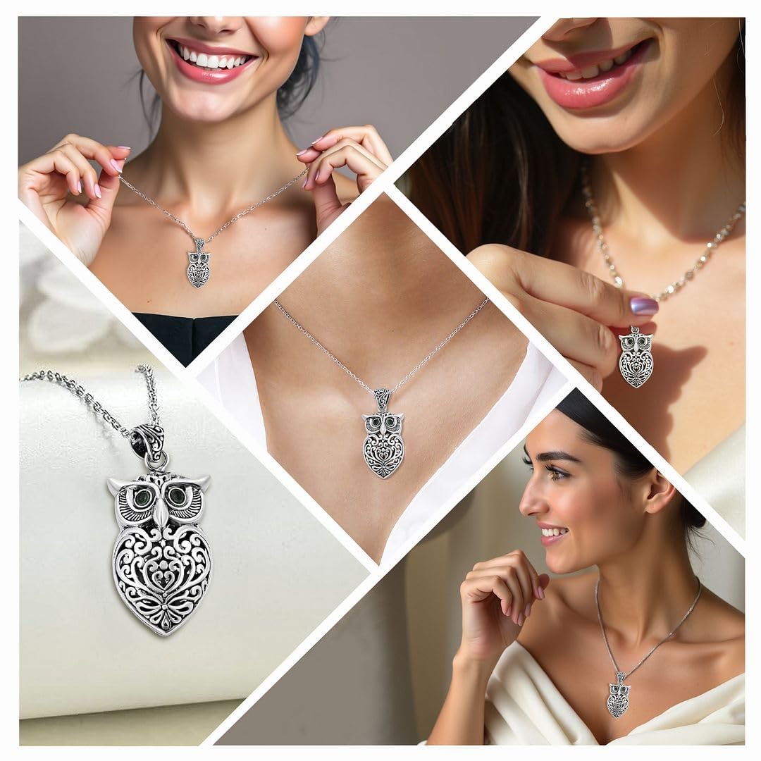 925 Sterling Silver Pendant for Women - Silver Charm Pendant Owl Jewelry Her - Bird Anniversary Vintage Traditional - Sterling Silver Wedding Engagement Jewelry - Birthday Christmas Gifts for Women - Image 2
