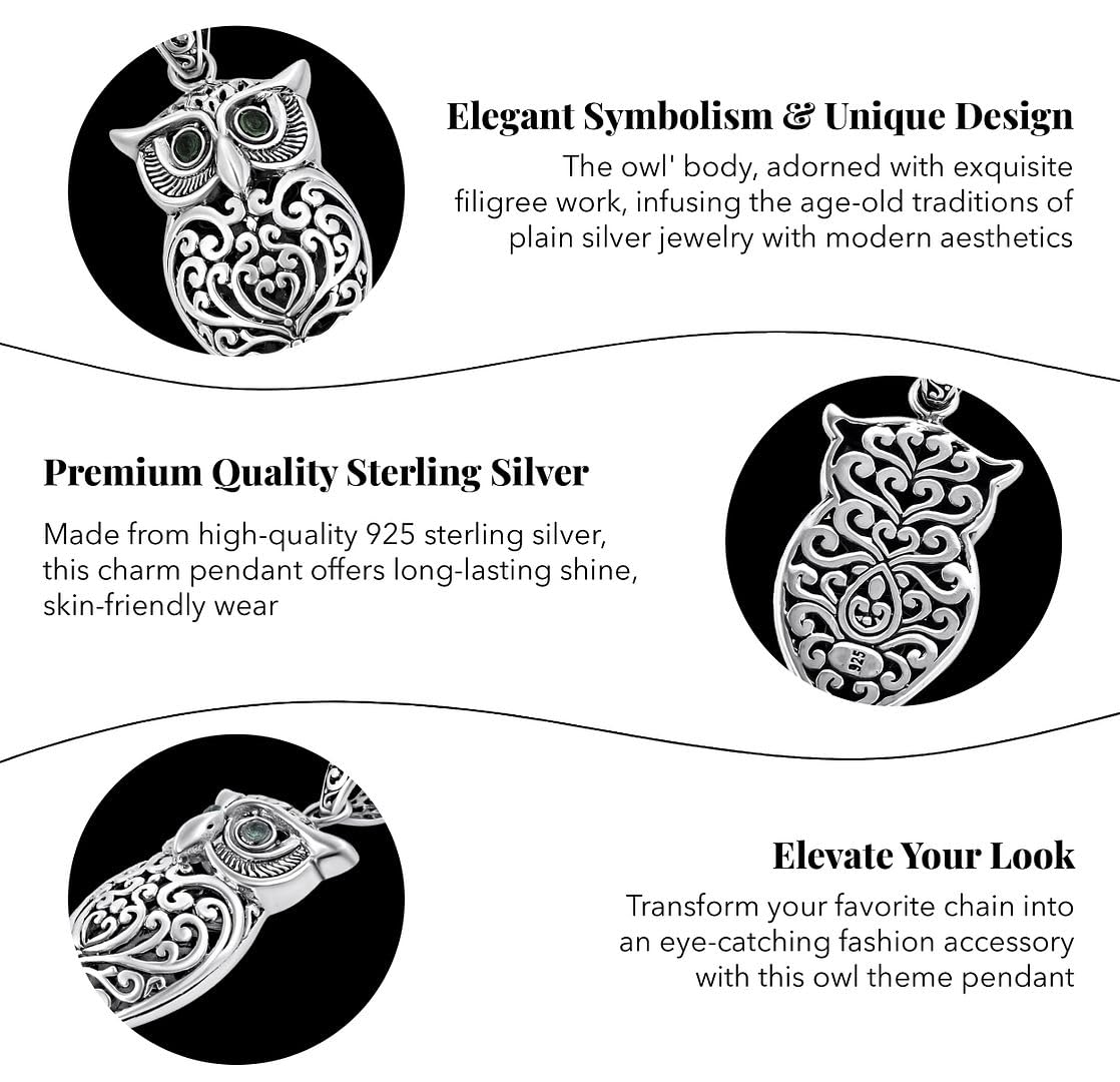 925 Sterling Silver Pendant for Women - Silver Charm Pendant Owl Jewelry Her - Bird Anniversary Vintage Traditional - Sterling Silver Wedding Engagement Jewelry - Birthday Christmas Gifts for Women - Image 5