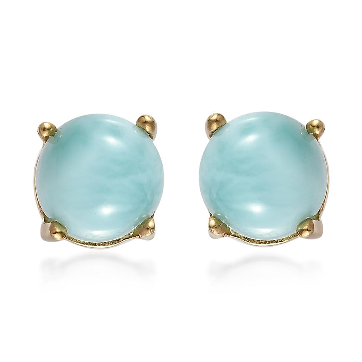 925 Sterling Silver Yellow Gold Over Larimar Solitaire Cute Stud Earrings for Women Jewelry Ct 1.5 Birthday Christmas Gifts for Women