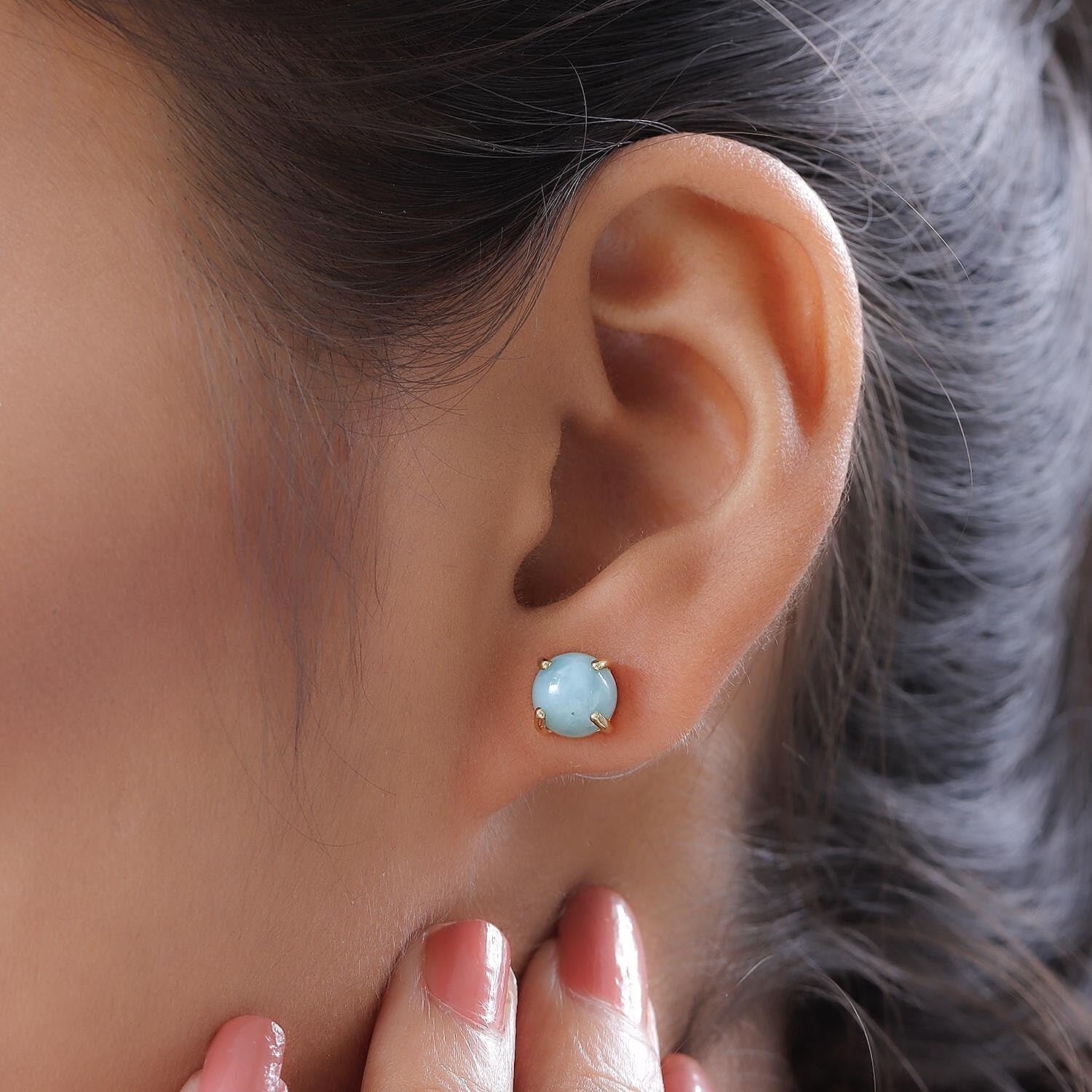 925 Sterling Silver Yellow Gold Over Larimar Solitaire Cute Stud Earrings for Women Jewelry Ct 1.5 Birthday Christmas Gifts for Women - Image 3