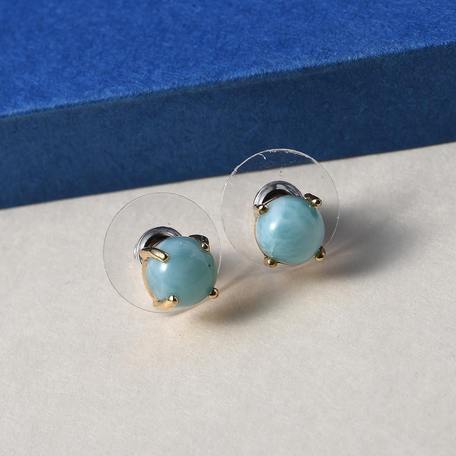 925 Sterling Silver Yellow Gold Over Larimar Solitaire Cute Stud Earrings for Women Jewelry Ct 1.5 Birthday Christmas Gifts for Women - Image 4