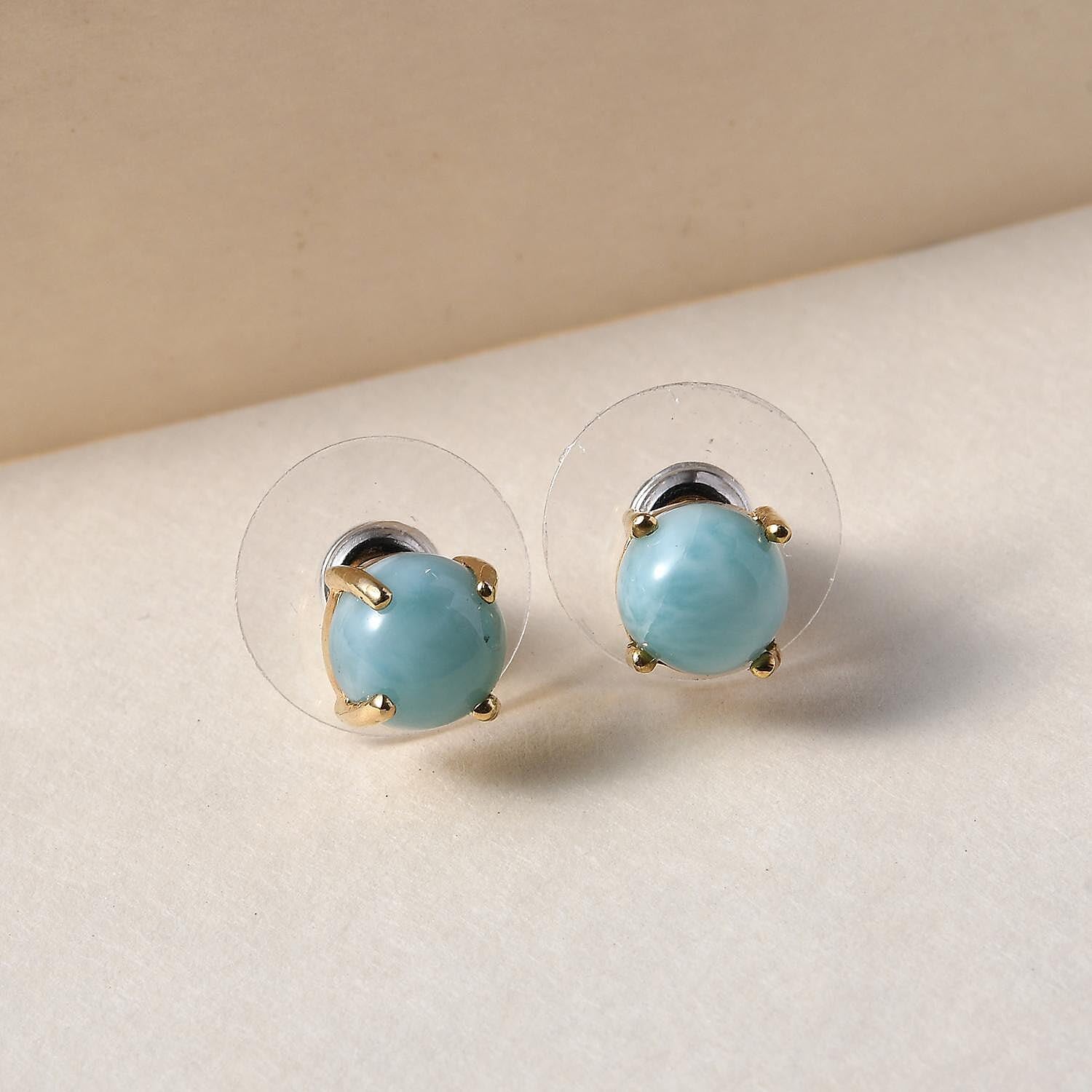 925 Sterling Silver Yellow Gold Over Larimar Solitaire Cute Stud Earrings for Women Jewelry Ct 1.5 Birthday Christmas Gifts for Women - Image 5