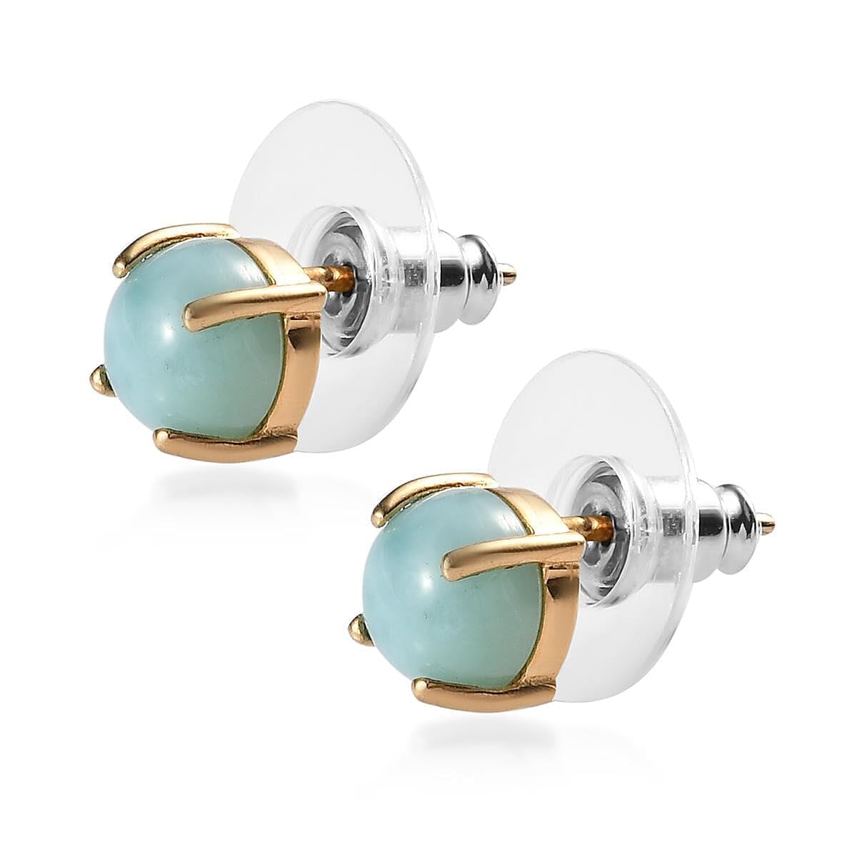 925 Sterling Silver Yellow Gold Over Larimar Solitaire Cute Stud Earrings for Women Jewelry Ct 1.5 Birthday Christmas Gifts for Women - Image 6