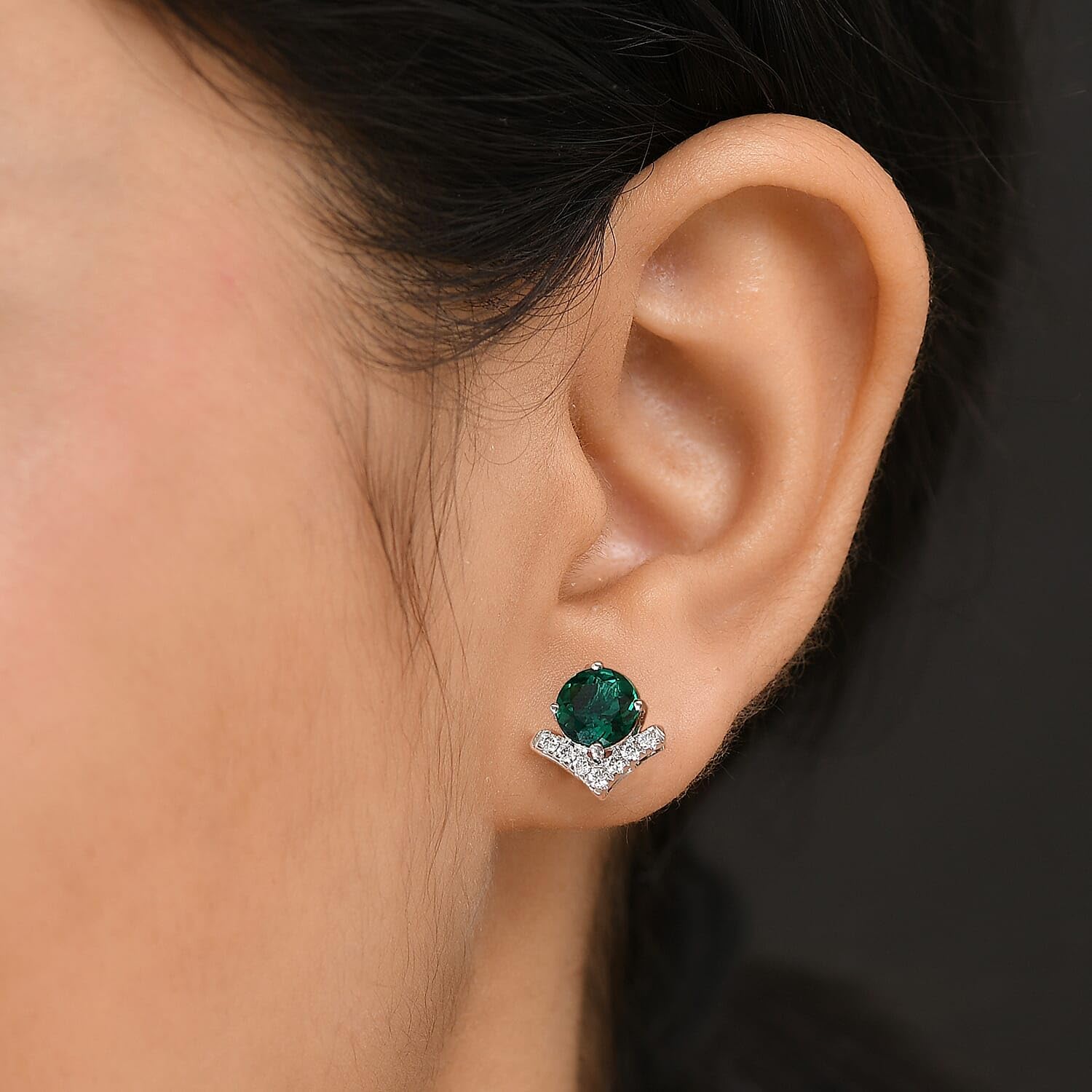 AAA Luxuriant Lab Grown Emerald and G-H SI Lab Grown Diamond 2.46 ctw Earrings in 10K White Gold Christmas Gifts