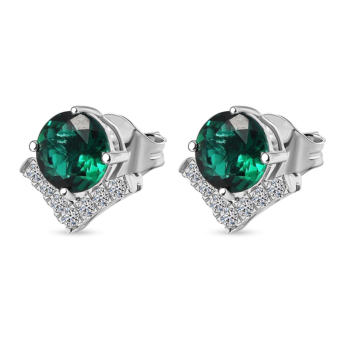 AAA Luxuriant Lab Grown Emerald and G-H SI Lab Grown Diamond 2.46 ctw Earrings in 10K White Gold Christmas Gifts - Image 2