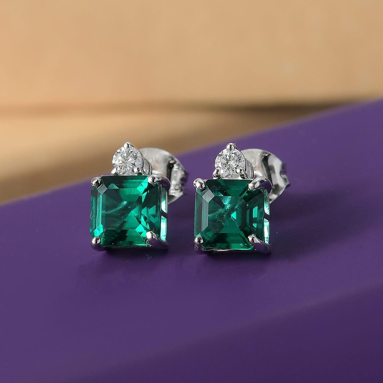 AAA Luxuriant Lab Grown Emerald and G-H SI Lab Grown Diamond 1.92 ctw Earrings in 10K White Gold Christmas Gifts