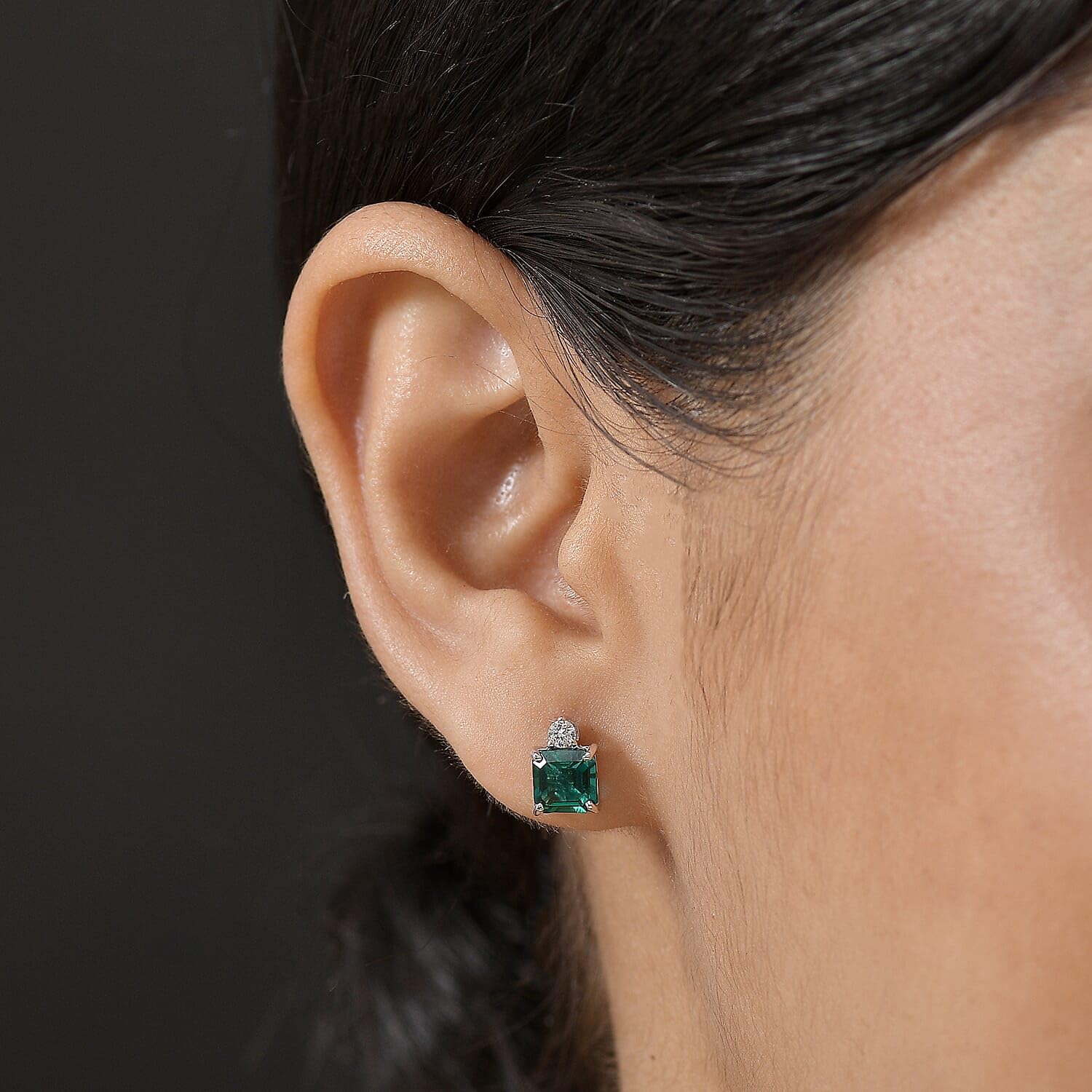 AAA Luxuriant Lab Grown Emerald and G-H SI Lab Grown Diamond 1.92 ctw Earrings in 10K White Gold Christmas Gifts - Image 2