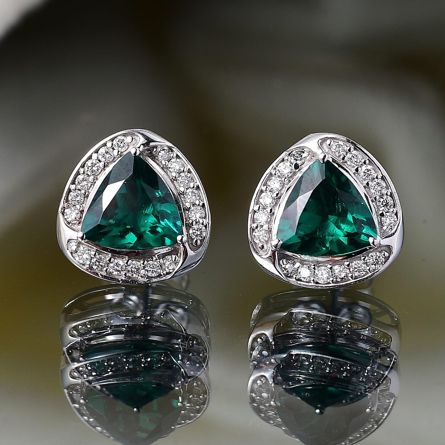 AAA Luxuriant Lab Grown Emerald and G-H SI Lab Grown Diamond 2.30 ctw Earrings in 10K White Gold Christmas Gifts