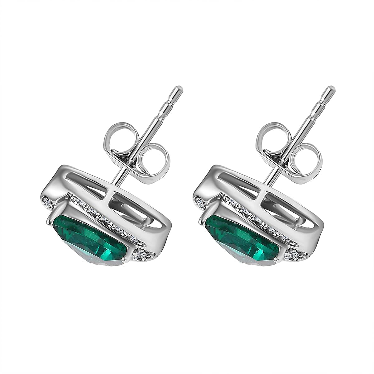 AAA Luxuriant Lab Grown Emerald and G-H SI Lab Grown Diamond 2.30 ctw Earrings in 10K White Gold Christmas Gifts - Image 2