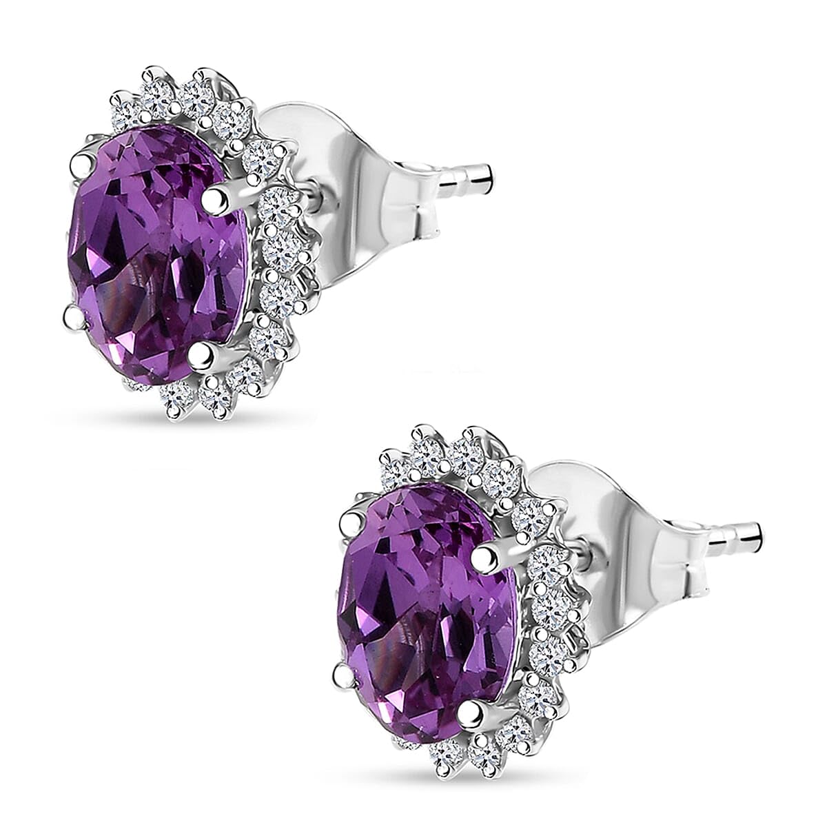 AAA Luxuriant Lab Grown Purple Sapphire and G-H SI Lab Grown Diamond 3.03 ctw Earrings in 10K White Gold Christmas Gifts - Image 3