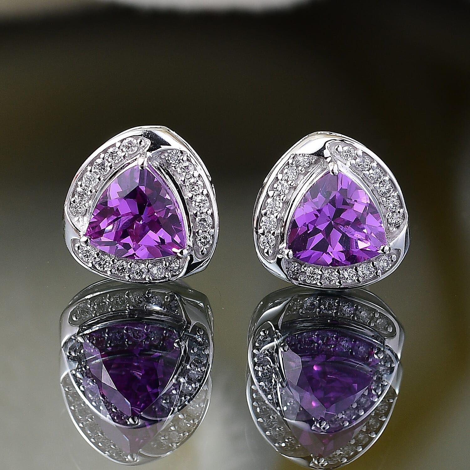AAA Luxuriant Lab Grown Purple Sapphire and G-H SI Lab Grown Diamond 3.51 ctw Earrings in 10K White Gold Christmas Gifts - Image 2