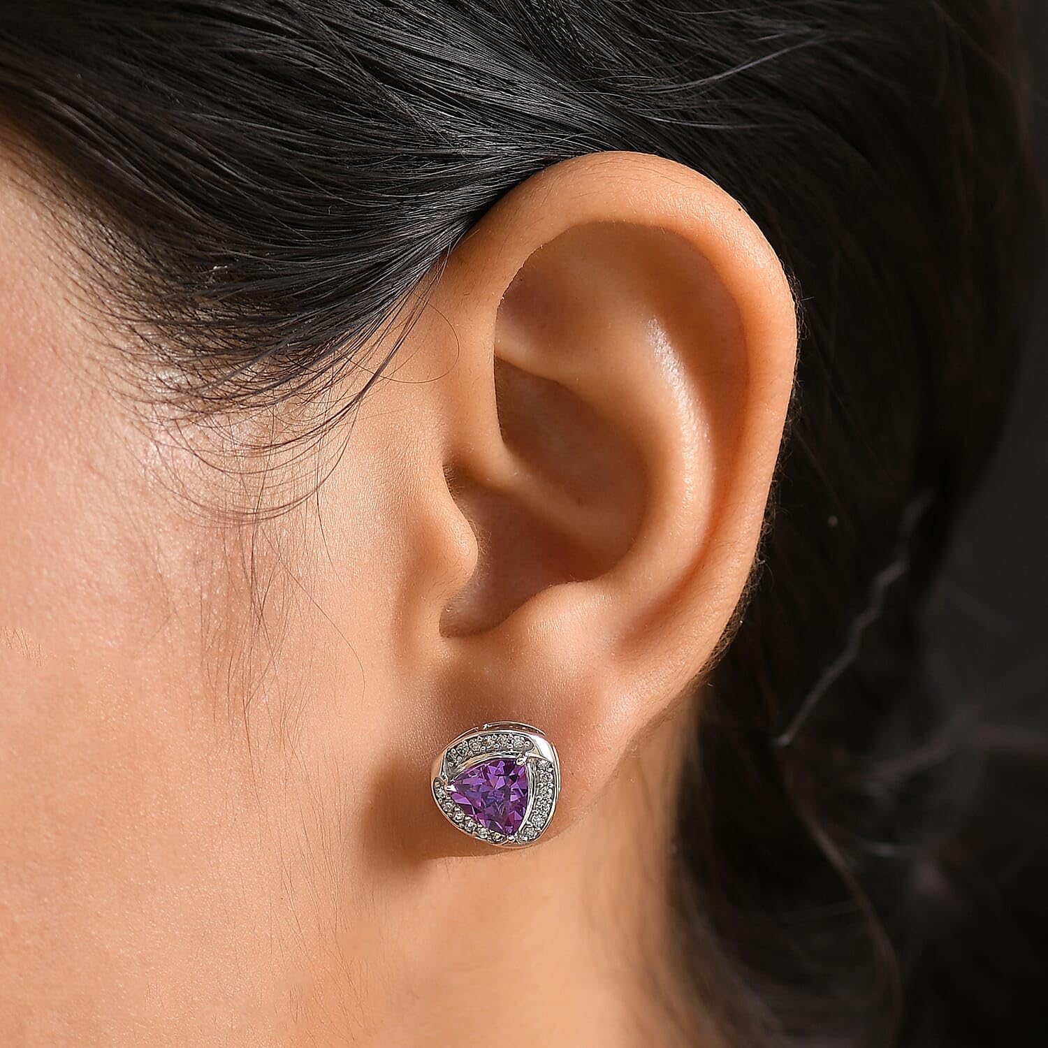 AAA Luxuriant Lab Grown Purple Sapphire and G-H SI Lab Grown Diamond 3.51 ctw Earrings in 10K White Gold Christmas Gifts - Image 3
