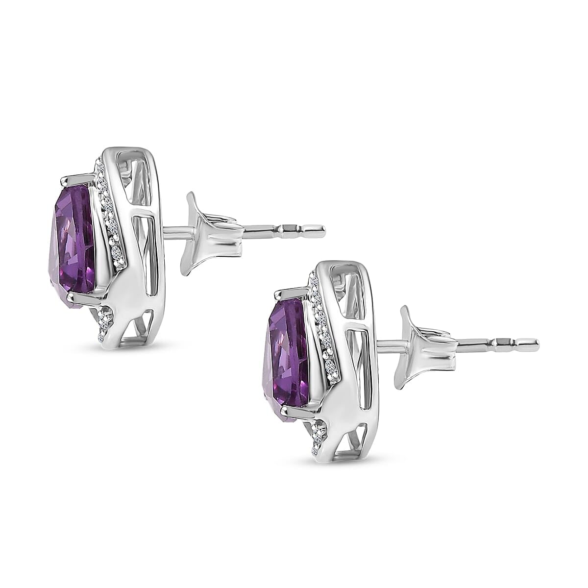 AAA Luxuriant Lab Grown Purple Sapphire and G-H SI Lab Grown Diamond 3.51 ctw Earrings in 10K White Gold Christmas Gifts - Image 4