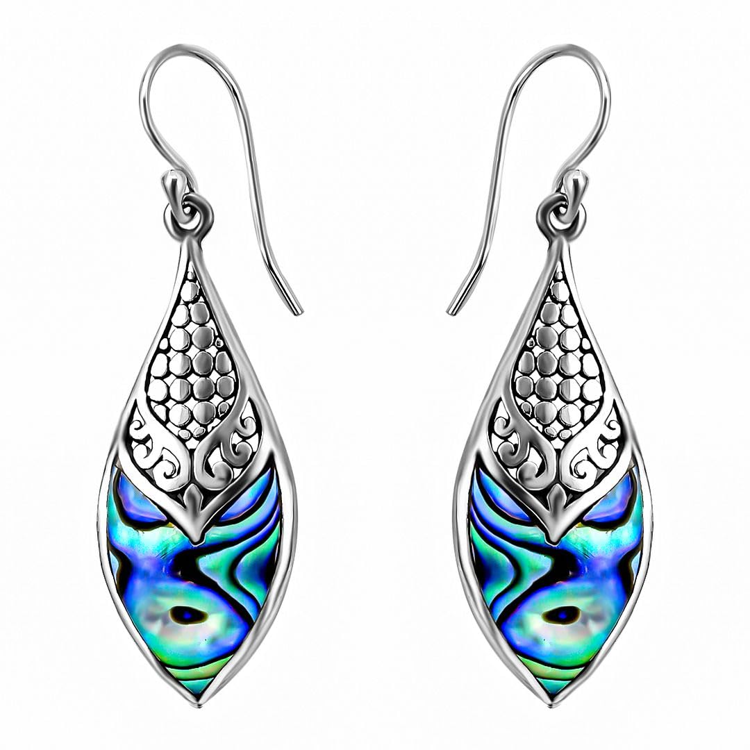Abalone Earrings for Women in 925 Sterling Silver - Beach Boho Unique Earrings - Costume Jewelry Anniversary Birthday Christmas Gifts