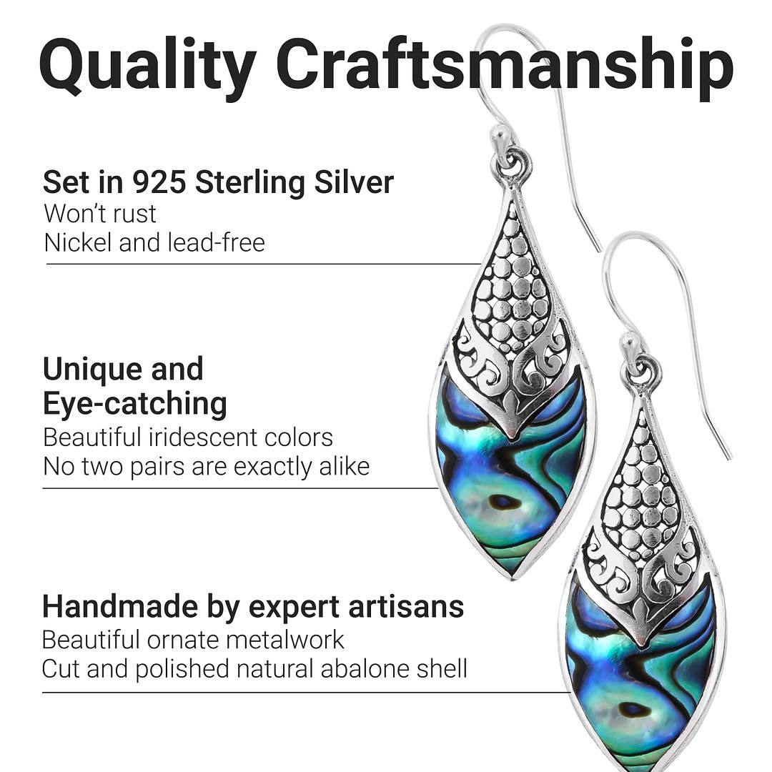 Abalone Earrings for Women in 925 Sterling Silver - Beach Boho Unique Earrings - Costume Jewelry Anniversary Birthday Christmas Gifts - Image 3