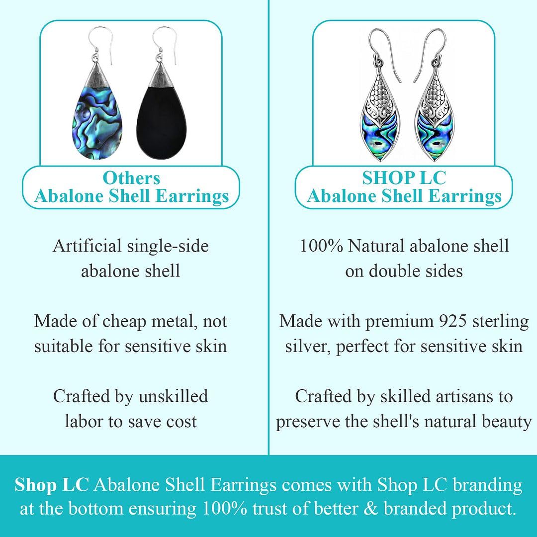 Abalone Earrings for Women in 925 Sterling Silver - Beach Boho Unique Earrings - Costume Jewelry Anniversary Birthday Christmas Gifts - Image 4
