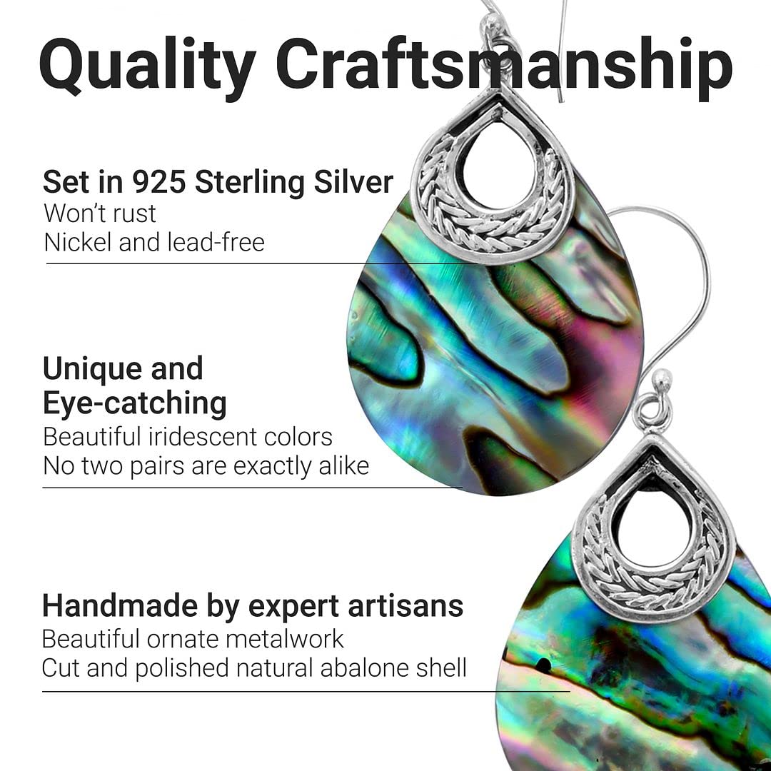 Abalone Shell 925 Sterling Silver Dangle Drop Earrings Jewelry Birthday Christmas Gifts for Women - Image 3
