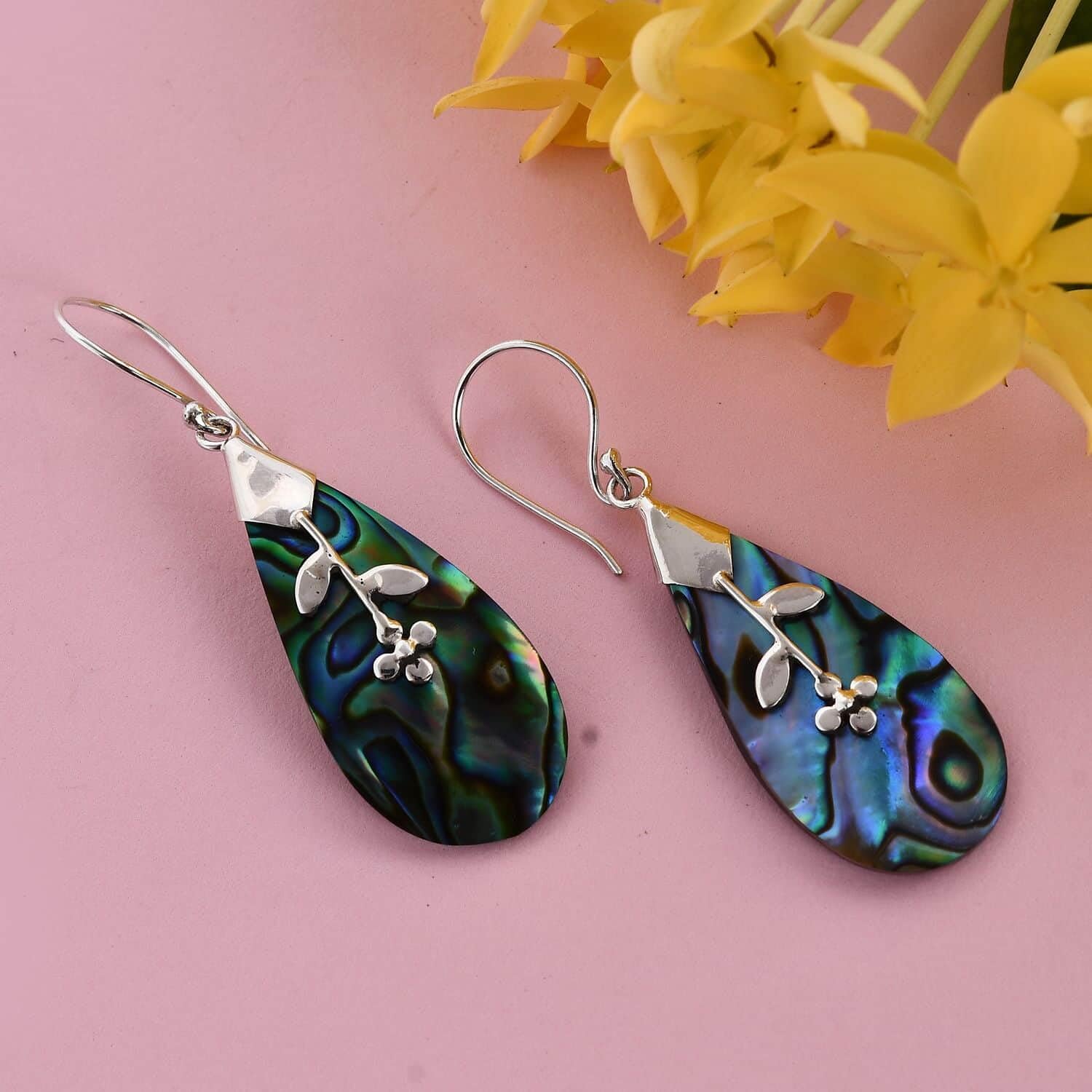 Abalone Shell 925 Sterling Silver Leaf Dangle Drop Earrings for Women Jewelry Ct 0.02 Birthday Christmas Gifts for Women - Image 2