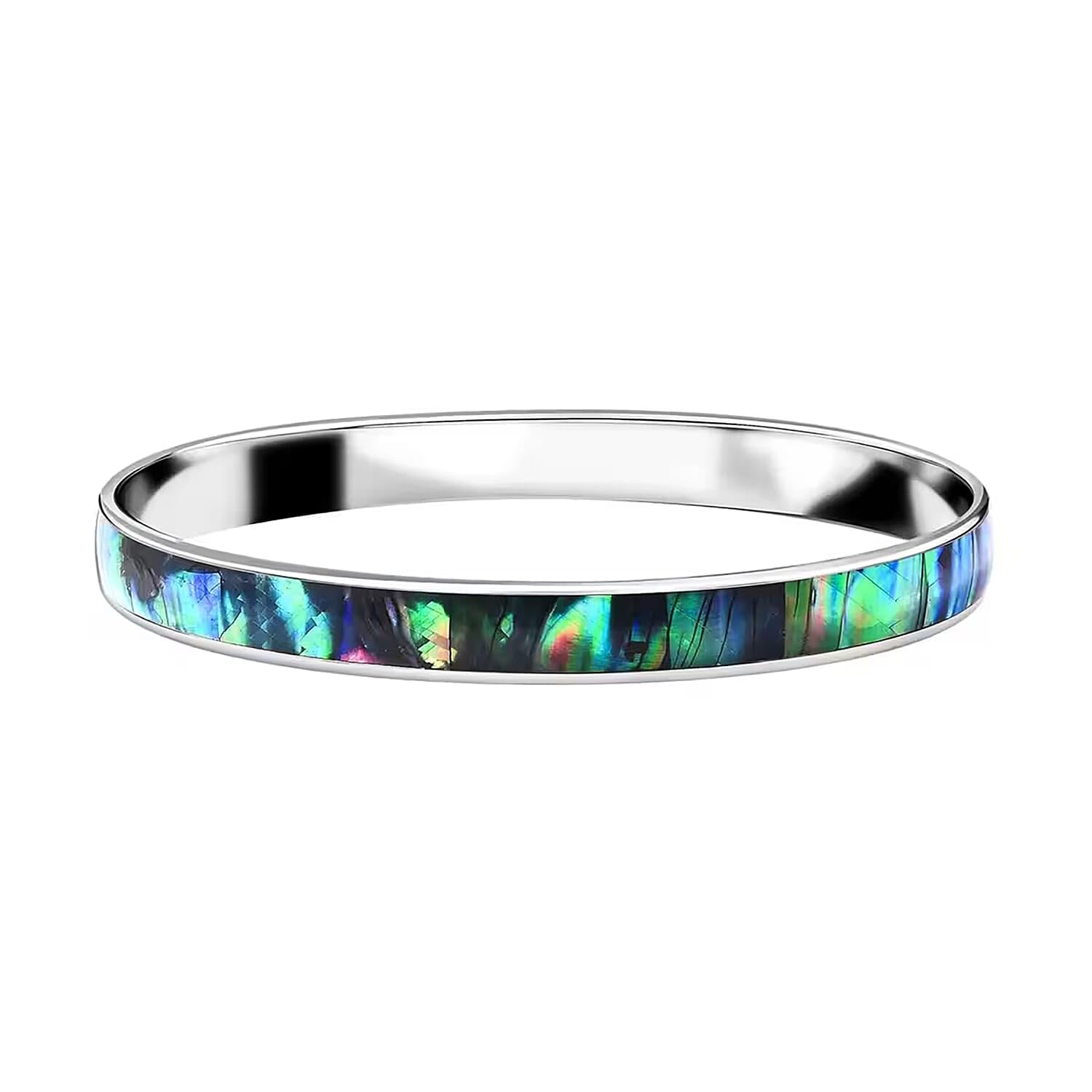 SHOP LC DELIVERING JOY Abalone Shell Bangle Bracelet in Stainless Steel - Genuine Handmade Abalone Boho Jewelry Birthday Gifts for Women - Natural Bali Enamel Bangles - 8.5"