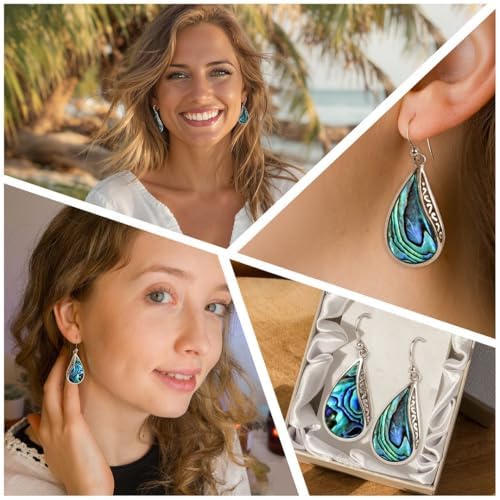 Abalone Shell Dangle Earrings for Women 925 Sterling Silver - Fashionable Beach Abalone Earrings - Boho Jewelry Gifts - Image 2