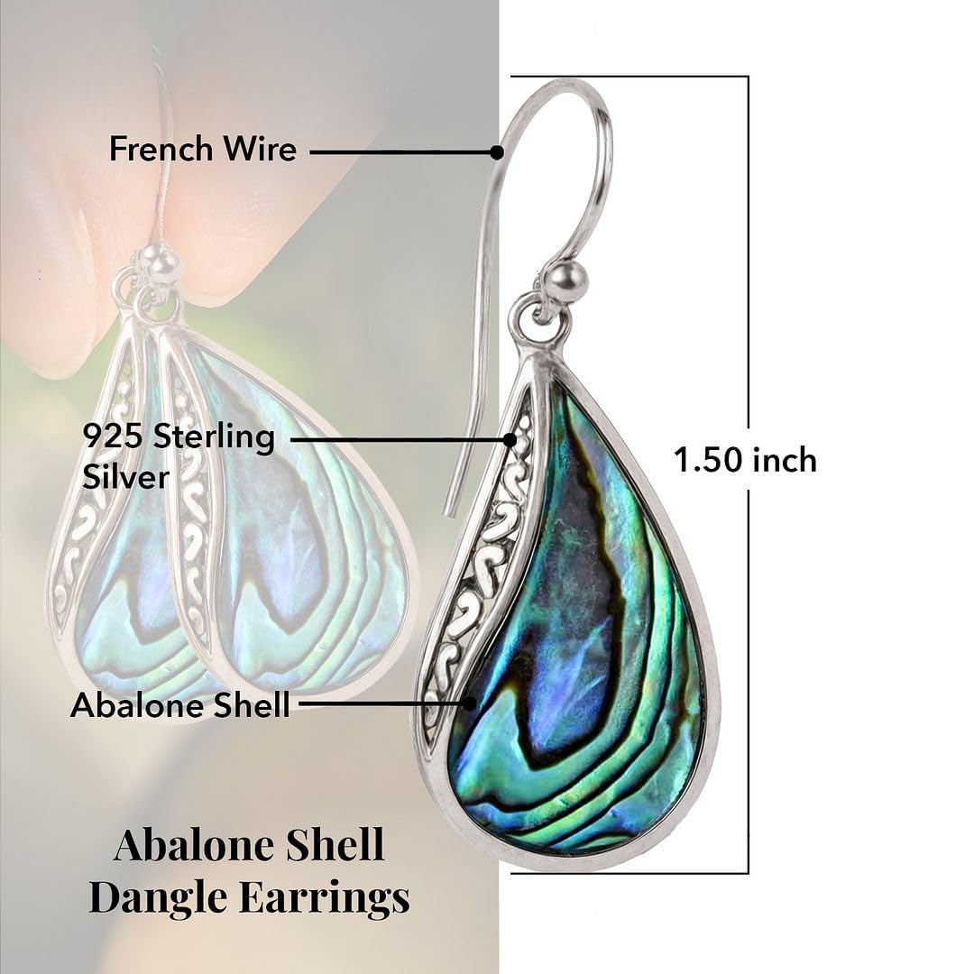 Abalone Shell Dangle Earrings for Women 925 Sterling Silver - Fashionable Beach Abalone Earrings - Boho Jewelry Gifts - Image 3
