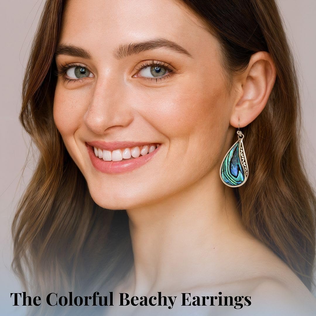 Abalone Shell Dangle Earrings for Women 925 Sterling Silver - Fashionable Beach Abalone Earrings - Boho Jewelry Gifts - Image 5