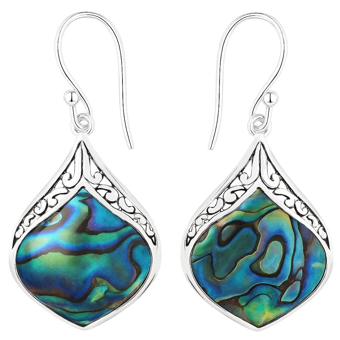 Abalone Shell Dangle Earrings for Women 925 Sterling Silver - Fashionable Beach Abalone Earrings - Boho Jewelry Gifts