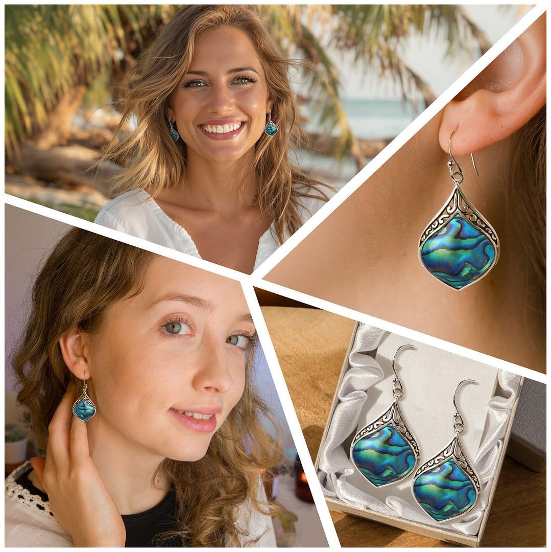 Abalone Shell Dangle Earrings for Women 925 Sterling Silver - Fashionable Beach Abalone Earrings - Boho Jewelry Gifts - Image 2