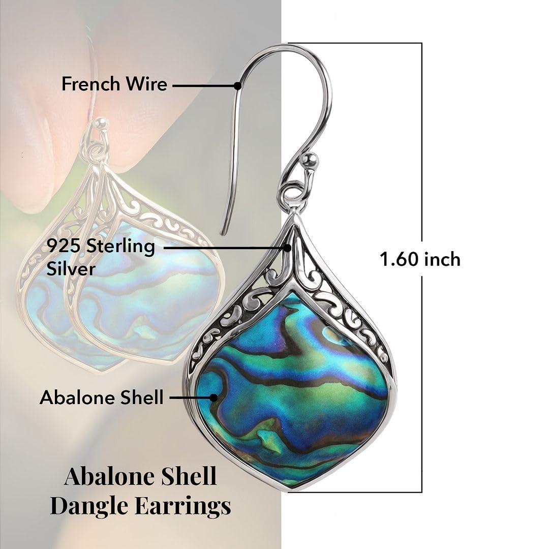Abalone Shell Dangle Earrings for Women 925 Sterling Silver - Fashionable Beach Abalone Earrings - Boho Jewelry Gifts - Image 3