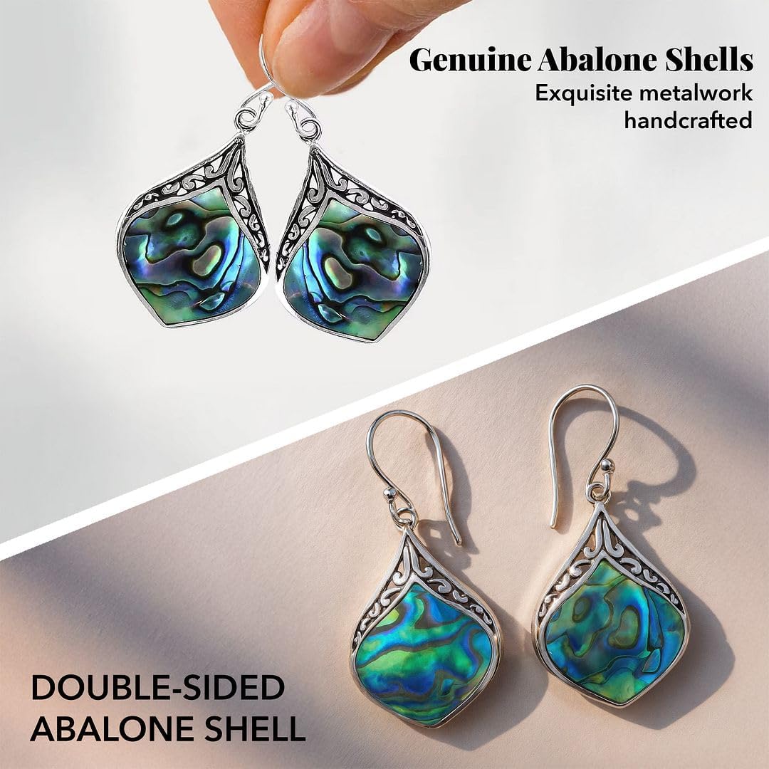 Abalone Shell Dangle Earrings for Women 925 Sterling Silver - Fashionable Beach Abalone Earrings - Boho Jewelry Gifts - Image 4