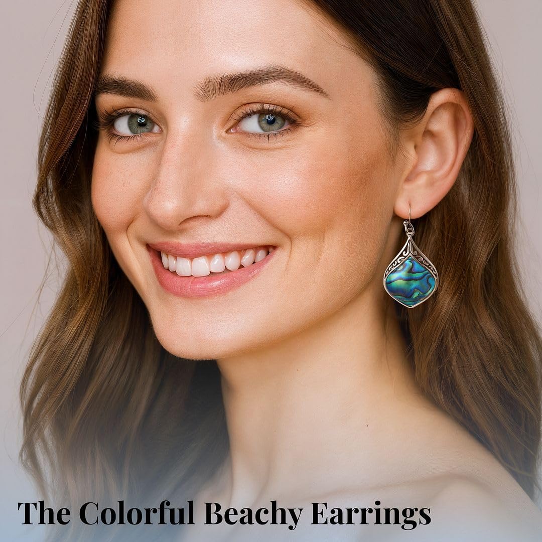 Abalone Shell Dangle Earrings for Women 925 Sterling Silver - Fashionable Beach Abalone Earrings - Boho Jewelry Gifts - Image 5