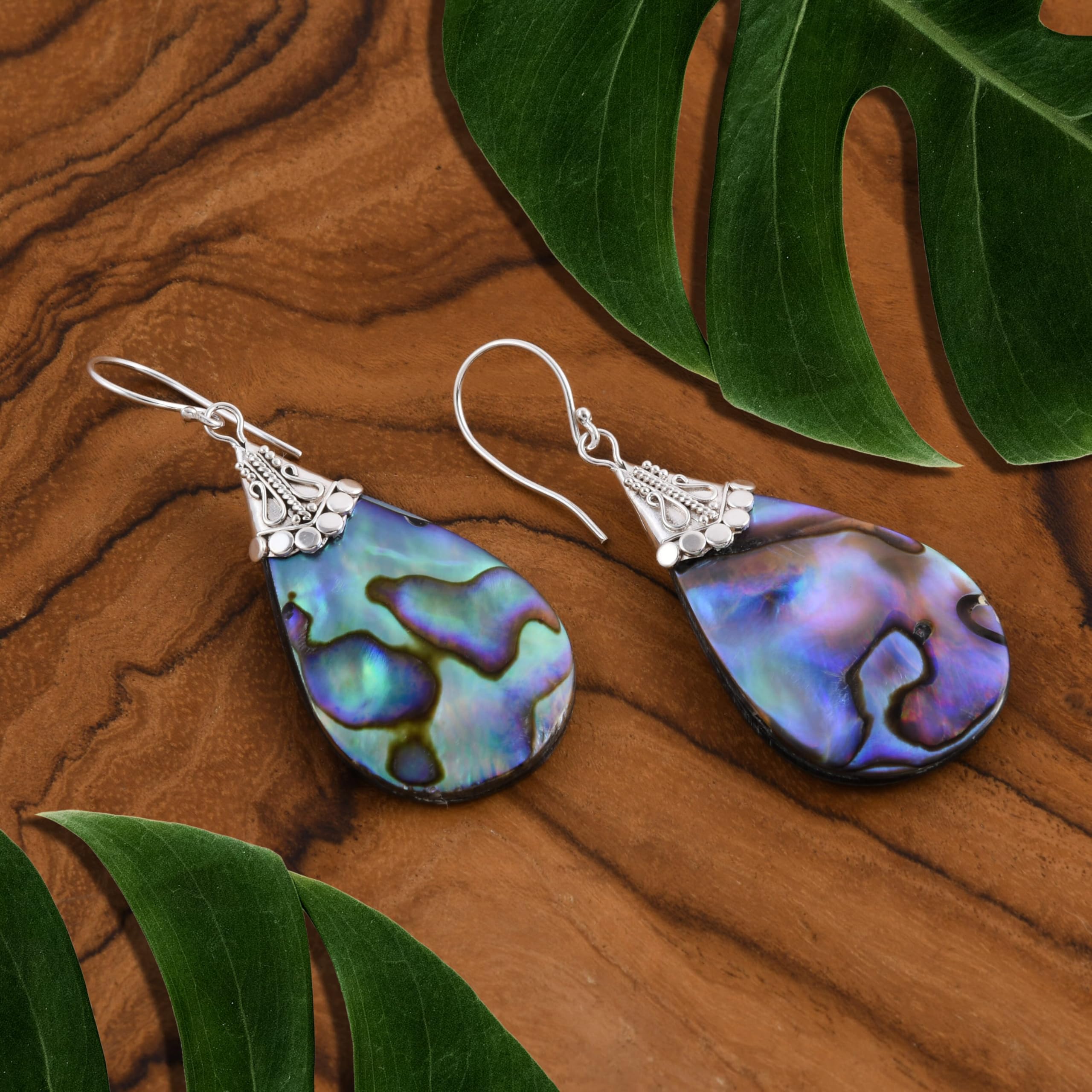Abalone Shell Dangle Earrings for Women Sterling Silver 925 - Unique Vintage Beach Boho Earrings - Costume Jewelry Anniversary Birthday Christmas Gifts for Womens - Image 2
