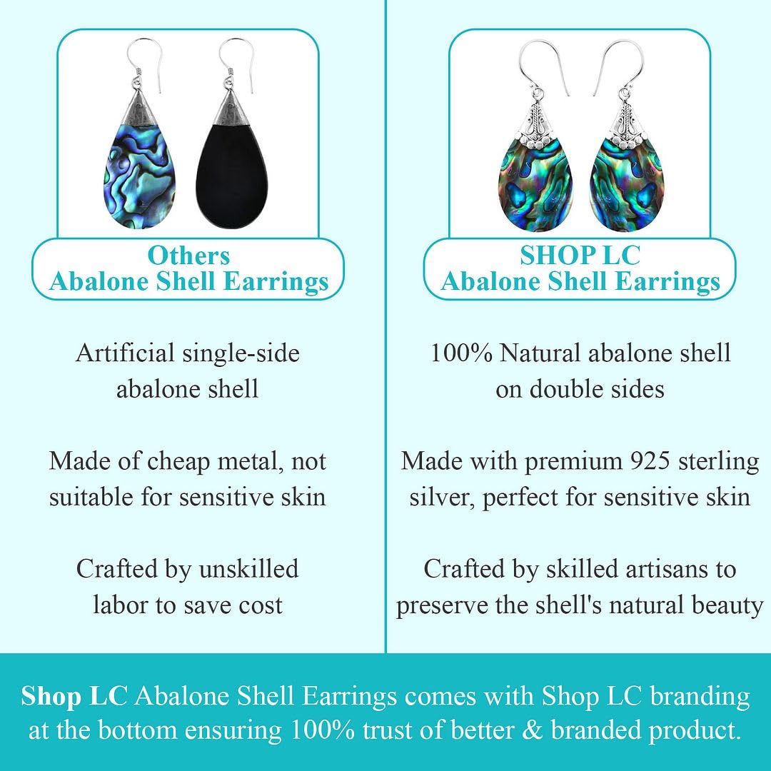 Abalone Shell Dangle Earrings for Women Sterling Silver 925 - Unique Vintage Beach Boho Earrings - Costume Jewelry Anniversary Birthday Christmas Gifts for Womens - Image 4