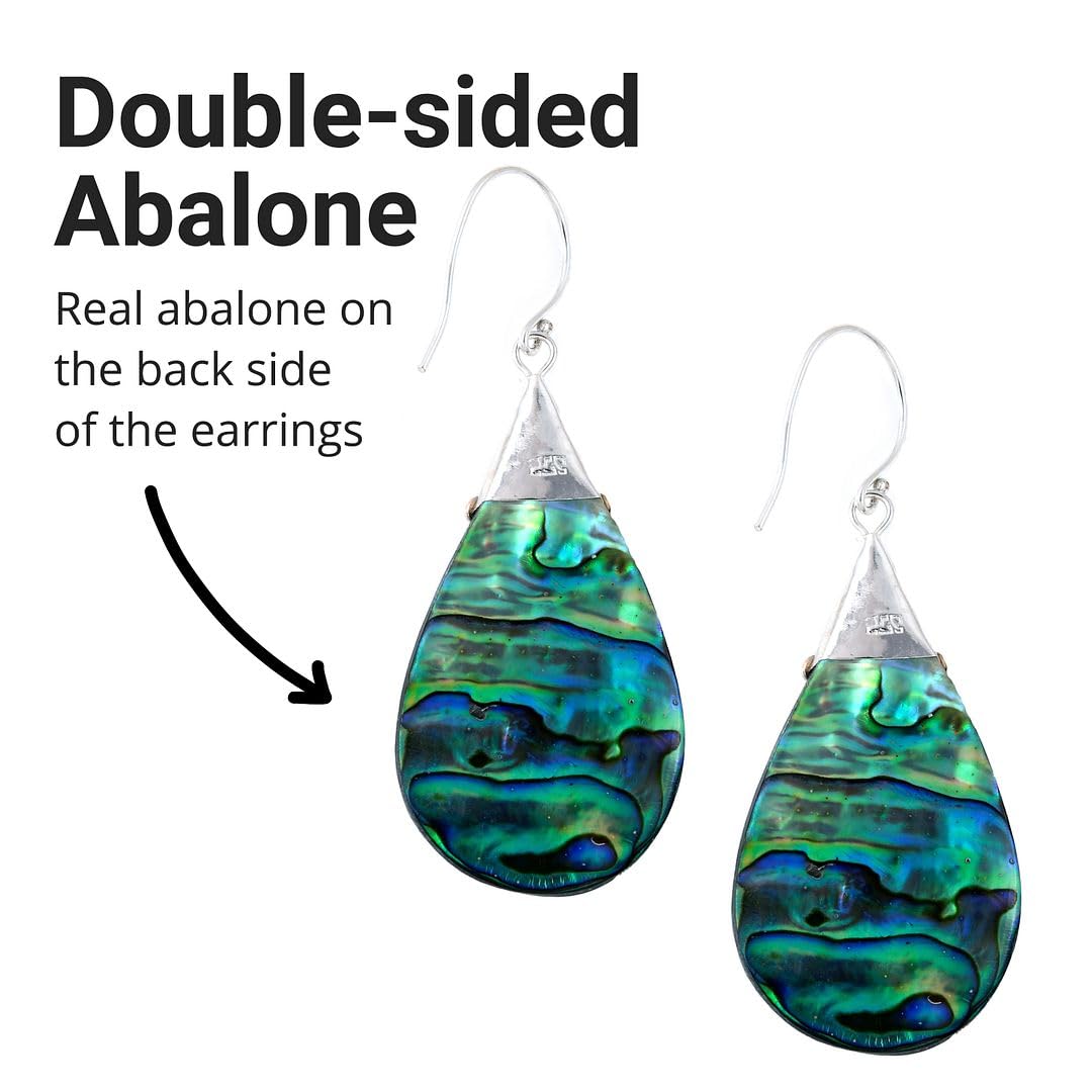 Abalone Shell Dangle Earrings for Women Sterling Silver 925 - Unique Vintage Beach Boho Earrings - Costume Jewelry Anniversary Birthday Christmas Gifts for Womens - Image 5