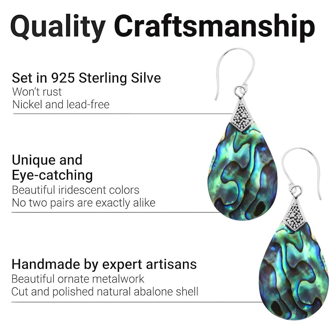 Abalone Shell Dangle Earrings for Women Sterling Silver 925 - Unique Vintage Beach Boho Earrings - Costume Jewelry Anniversary Engagement Birthday Christmas Gifts for Her - Image 4