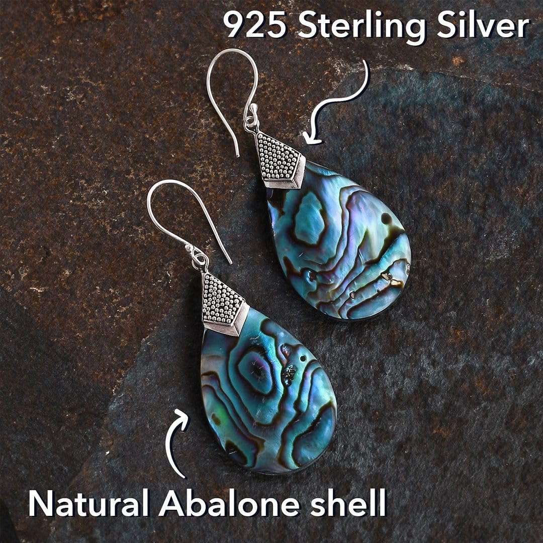Abalone Shell Dangle Earrings for Women Sterling Silver 925 - Unique Vintage Beach Boho Earrings - Costume Jewelry Anniversary Engagement Birthday Christmas Gifts for Her - Image 5