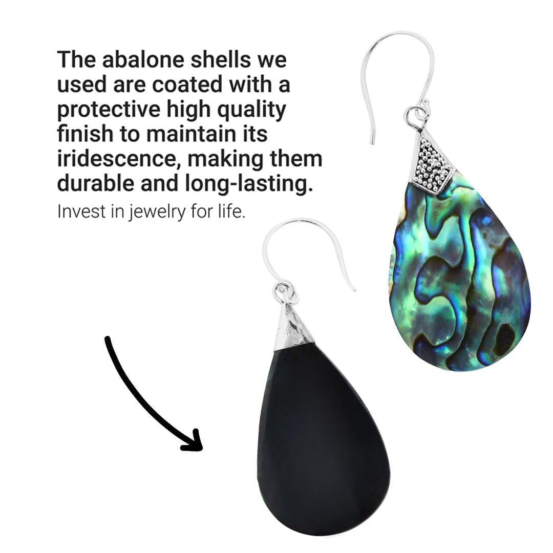 Abalone Shell Dangle Earrings for Women Sterling Silver 925 - Unique Vintage Beach Boho Earrings - Costume Jewelry Anniversary Engagement Birthday Christmas Gifts for Her - Image 6