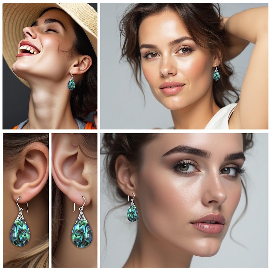 Abalone Shell Dangle Earrings for Women Sterling Silver 925 - Unique Vintage Beach Boho Earrings - Costume Jewelry Anniversary Engagement Birthday Christmas Gifts for Her - Image 9