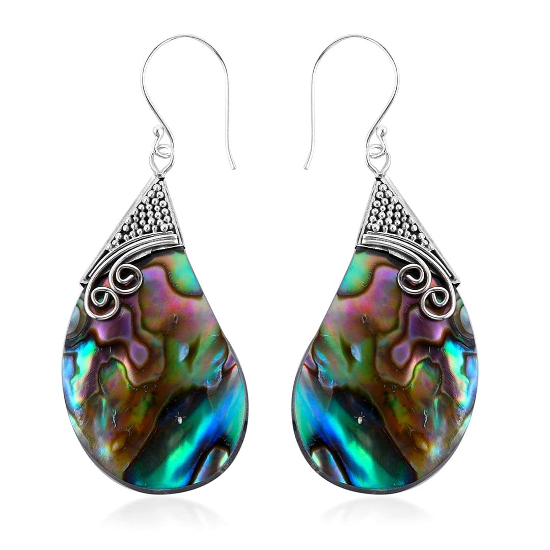 Abalone Shell Dangle Earrings for Women Sterling Silver 925 - Unique Vintage Beach Boho Earrings - Costume Jewelry Anniversary Birthday Christmas Gifts for Womens