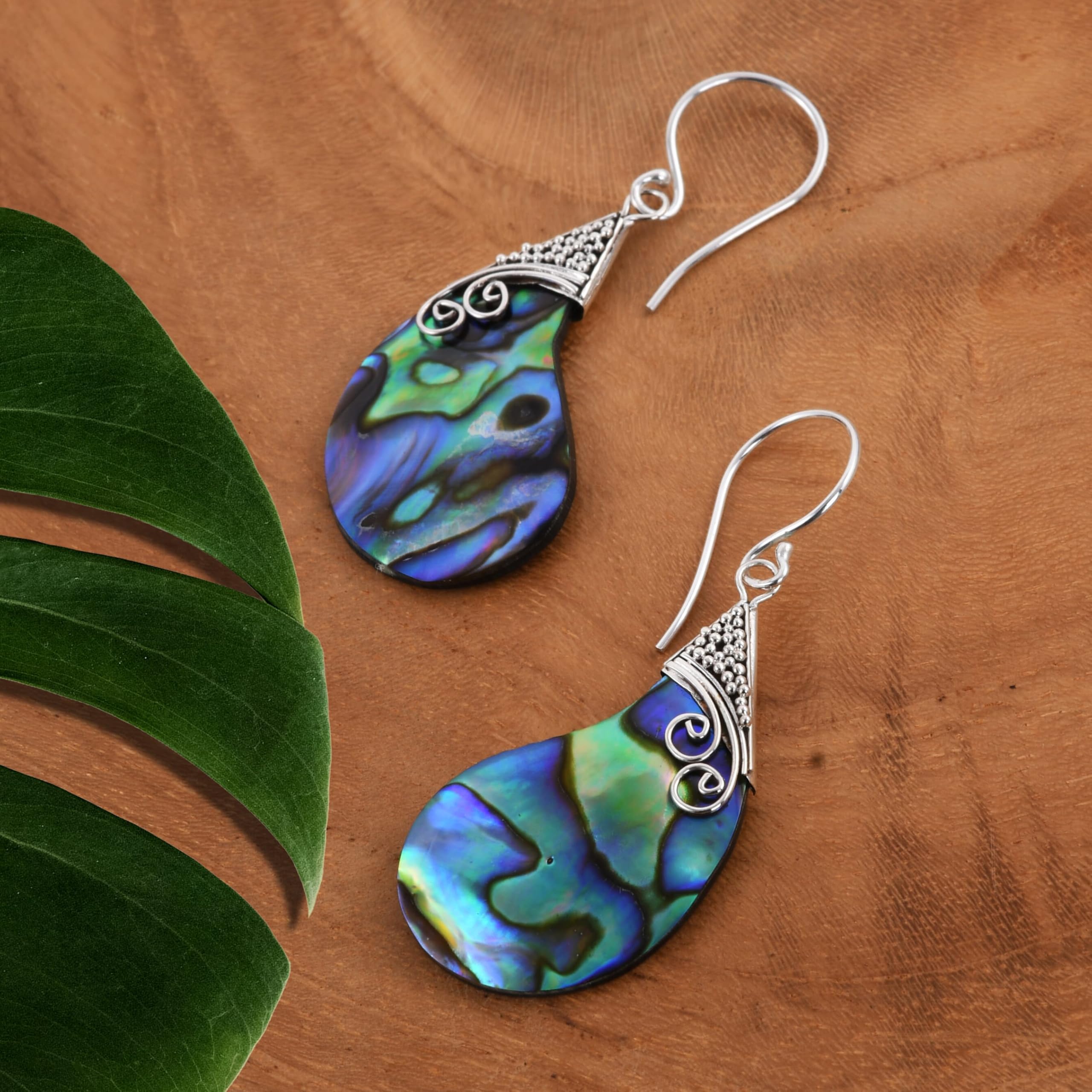 Abalone Shell Dangle Earrings for Women Sterling Silver 925 - Unique Vintage Beach Boho Earrings - Costume Jewelry Anniversary Birthday Christmas Gifts for Womens - Image 2