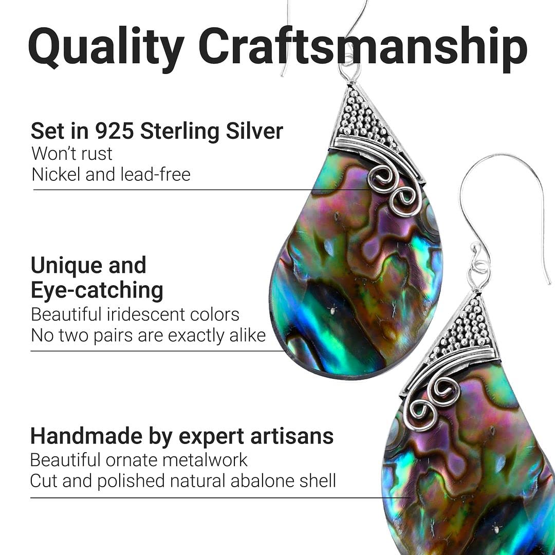 Abalone Shell Dangle Earrings for Women Sterling Silver 925 - Unique Vintage Beach Boho Earrings - Costume Jewelry Anniversary Birthday Christmas Gifts for Womens - Image 3