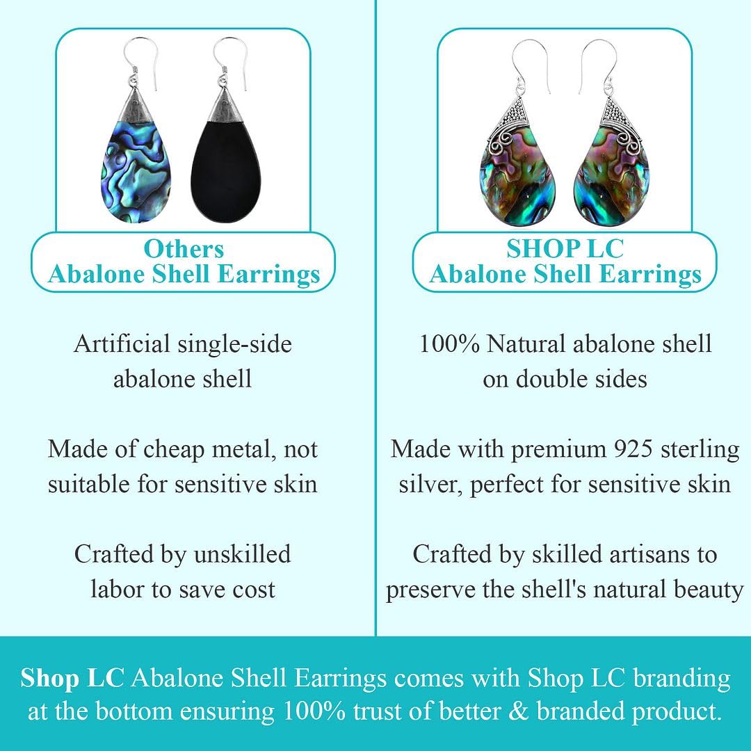 Abalone Shell Dangle Earrings for Women Sterling Silver 925 - Unique Vintage Beach Boho Earrings - Costume Jewelry Anniversary Birthday Christmas Gifts for Womens - Image 4