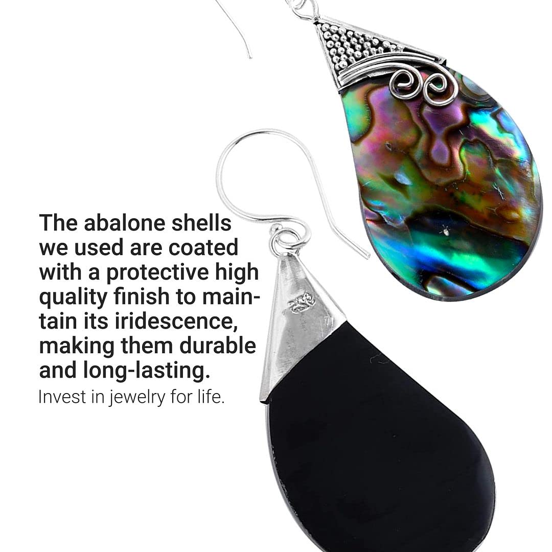Abalone Shell Dangle Earrings for Women Sterling Silver 925 - Unique Vintage Beach Boho Earrings - Costume Jewelry Anniversary Birthday Christmas Gifts for Womens - Image 5