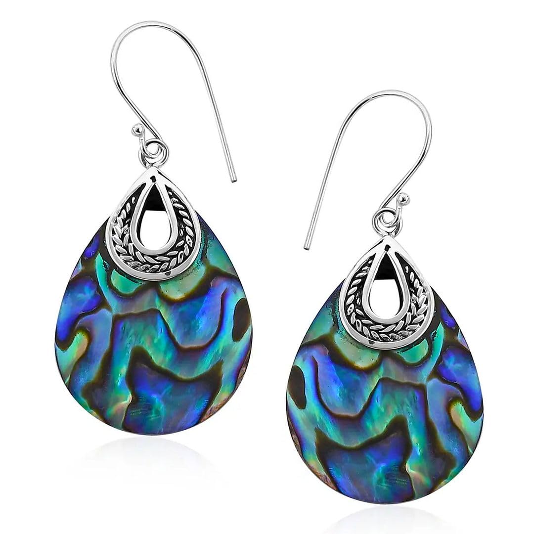Abalone Shell Dangle Earrings for Women Sterling Silver 925 - Unique Vintage Beach Boho Earrings - Costume Jewelry Anniversary Birthday Christmas Gifts for Womens