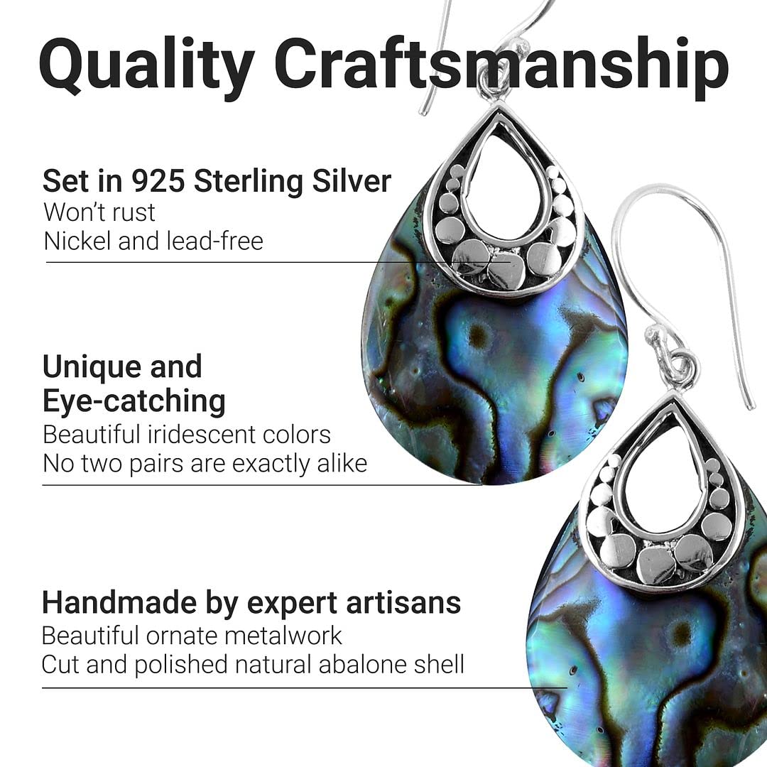 Abalone Shell Dangle Earrings for Women Sterling Silver 925 - Unique Vintage Beach Boho Earrings - Costume Jewelry Anniversary Birthday Christmas Gifts for Womens - Image 3